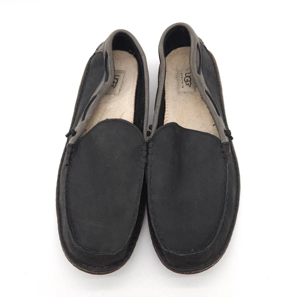 UGG Australia Mens Size 12 Gray Suede Leather Boat Shoes Loafers Flats Slippers‎